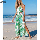 PETAL Green Leafy Cutout Maxi Dress For Woman Sexy Cut Out Open Back Summer Holiday Long Dress 2023 New Beach