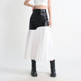 Zingj Street Wind Long Leather Skirt 2024 Autumn And Winter New Fashion High Waist Stitching Mesh Pressure Pleated Skirt