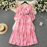 Retro Floral Dress Women's Spring And Summer Lantern Sleeve Design Sense Small Thousand Gold Princess Temperament Swing