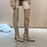 Boots More Than - Elastic Velvet High And Thin Boots Over The Knee Long Boots Female Tip Thick And French Elastic Boots Short