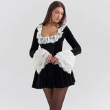Zingj 2024 New Product Fashion Sexy Temperament French Court Lace Lace Velvet Long-Sleeved