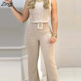 Women Fashion Sleeveless Plain Crop Top Sexy High Waist Skinny Bodycon Long Trousers Two Pieces Suit Flare Pants Set With