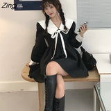 Dress Women Long Sleeve Chic Sailor Collar College Girls Clothes Lace-up Design Cute Leisure Female Vestidos Party
