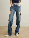 Zingj Casual Advanced Sense Straight Pants Spring 2024 New High Waist Hollow Design Sense Of Women's