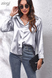 Fashion Button Up Satin Silk Shirt Youth Woman Blouses Cheap and Pretty Blouses Satin Luxury Shirt OL Female