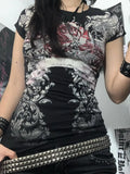 Gothic Printed Round-Neck T-Shirt Girl 2025 Station Personality Hottie Trend Girl Decor Short-Sleeved