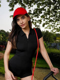 Zingj Women's Spring / Summer 2024 New Lapel Zipper Short Sleeve Yoga Sports Running Jumpsuit