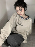 Print V Neck Patchwork SweatshirtOutfit