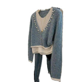 Folded Fake Two-Piece Top Female Hooded Temperament Knitted Sweater Lazy Style Design Sense Of Niche 2025