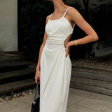 2025 Summer New Women's Waist Folding Back Sling Dress
