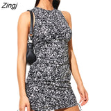 Women Ladies Sleeveless O neck Drawstring Bodycon Slim Summer Casual Party Mini