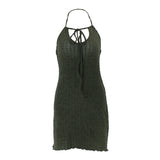 Zingj Summer New Women's Dress Sweet Light Ripe Wind Sexy Dew Back Hanging Neck High Waist Slim Bag Buttock