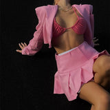 Cropped Blazer And Pleated Mini Skirt Set-Outfit