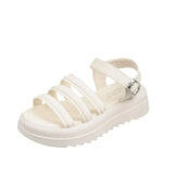 Word Buckle Platform Sandals Female 2025 Summer New Strip Platform Platform Students Casual Flat Sandals Roman