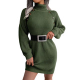 Shooting Autumn And Winter Casual Buttons High-Neck Long Sleeve Bottom Sweater Skirt Women's