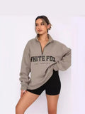 Autumn And Winter New Leisure Half-Necked Zipper Print Long-Sleeved