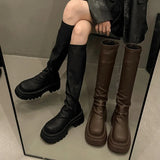 Autumn New British Folded Elastic Skinny Boots Retro Thick And Thick Bottom Pine Cake But Knee Long Boots