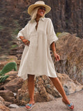 Women's Loose Solid Color Polo Collar Holiday Leisure Buttons Literary Style Fashion Dress