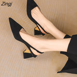Women Pumps Hot Sale Black High Heels Shoes Sandals Summer 2023 New Party Sexy Thick Mules Shoes Slippers Ladies Wedding