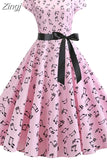 Women Summer Vintage Dress Robe Femme Short Sleeve Floral Print O-Neck Big Swing Elegant Party Sundress Black