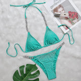 Zingj New Bikini Sexy Hot Drill Split Women's Swimsuit Solid Color Strap Bikini
