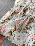 Floral Chiffon Midi Dress Women Sexy Slash Neck Ruffle Short Sleeve A-line Printed Vacation Beach Vestidos Robe