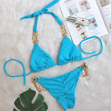 Zingj New Swimsuit Crystal Diamond Swimsuit Sexy Swimsuit Solid Color Strap Metal Chain Accessories