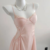 Sexy Ice Silk Pyjamas Women Pure Wind Autumn Winter Lace Tidive Breast Pad With Pajamas 2025 New