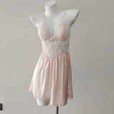 Pajamas Woman 2025 New Pure Desire Embroidered Bare Back With Sling Ribbon Silk Silky Noodle Skirt Home Clothes
