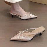 Tip Fine Heel Half-Slipper Wearing 2025 New Muller Shoes Baotao Bow Cloth Cold
