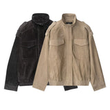 New Fashion Temperament Women's Suedo Texture Leather Coat