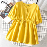 Women Solid Button Ulzzang 3 Colors V-neck Simple Casual Ladies Summer Design High Quality Daily Harajuku Trendy New