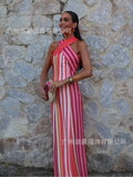 Women's Clothing Hanging Neck Strapless Pocketed Hips Striped
