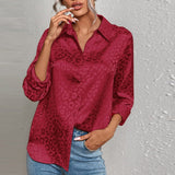 Spring Office Lady Tops Long Sleeve Leopard Jacquard Blouse Turn Down Collar Button Shirt Autumn Fashion Tops Elegant