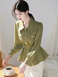Professional Commuting Temperament Light Ripe Olive Green Waist Shirt Female 2025 New High-End Feel