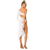 Zingj Women's Solid Color One Shoulder Long Sleeve Sexy Side Hollow Out Slit
