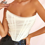 Women's Sexy Mesh Corset Tops Fashion Off Shoulder Sleeveless Asymmetric Tube Tops