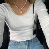 Lace Trim White Knit TopOutfit