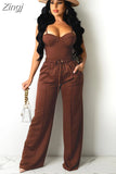 Sexy Casual 2 Piece Set Women Workwear Sleeveless Crop Tops High Waist Wide Leg Pants Suit Office Lady Party