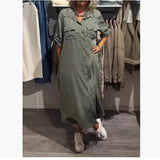 Summer New Women's Fashion Casual Single-D Row Buckle Short-Sleeved Dress