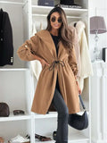 Autumn And Winter New Temperament Fashion Collar Tender Long Solid Color Hair Coat Waist Women's