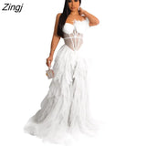 Women Dress Sheer Mesh Strapless See Through Party Night Clubwear Solid Color Dresses For Women