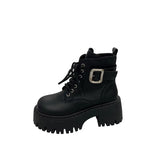 Boots Women's Belt Buckle Thick Bottom Increase 2025 New Autumn And Winter Retro Locomotive Boots Small Thick And Short