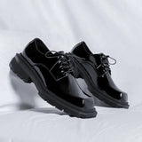 Zingj Advanced Sense Square Head Leather Shoes Male Ins British Wind Business Thick Platform Derby Shoes Korean Version Tide Shoes