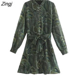 Women Vintage Paisley Cashew Nuts Print Bow Sashes Shirt Dress Female Chic Single Breasted Casual Chiffon Vestidos