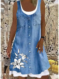 Sleeveless Stitching Printing Casual Dress