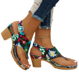Word Drag Large Code 2025 Summer Flower Embroidered Coarse Heel With Toe High Heels