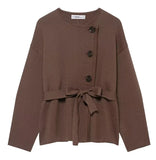 Women's Clothing Explosion With Belt Knitted Short Coat