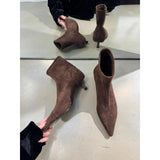 Temperament In Autumn And Winter 2025 Fine And Naked Boots Sleeve Elastic Thin Boots Kitten And Pointed Velvet Short Boots