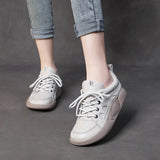Layer Of Cowhite Casual Lace Handmade Women's Shoes New Leather Flat-Bottomed Sports Wind Soft Sole Shoes Wear Low